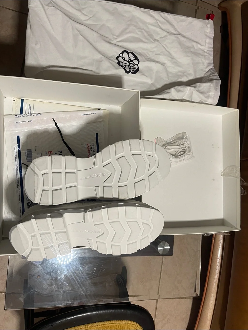 Alexander McQueen White Oversized Lug-Sole Leather Sneakers